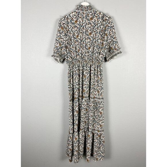 MAX STUDIO Tiered Floral Midi Dress Cream Multi Ruffled Boho - Picture 9 of 14